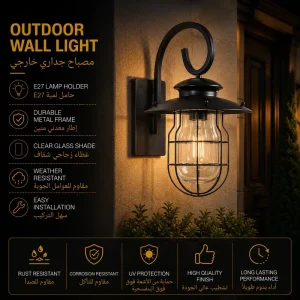 Farmhouse Outdoor Wall Lantern with Gooseneck Arm for Porch and Entryway Lighting