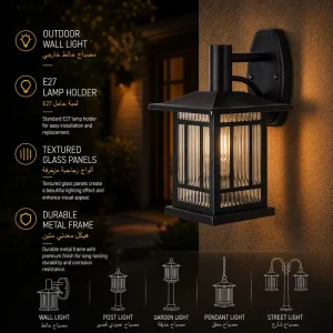 Farmhouse Outdoor Wall Lantern with Ribbed Glass Shade for Porch and Entryway Lighting