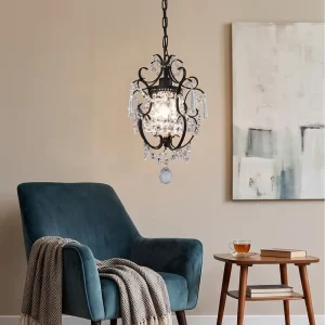 Farmhouse Small Crystal Chandelier Metal Pendant Lighting for Kitchen Island Hallway Bedroom Home Decor