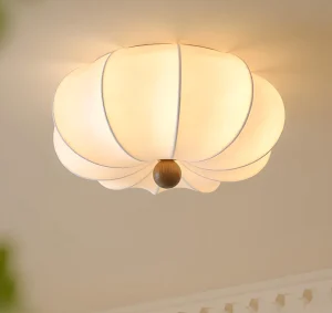 Faux Silk Pumpkin Petal Flush Mount Ceiling Light Wabi Sabi Japanese Cream Dimmable E27 for Bedroom Living Room Dining Study