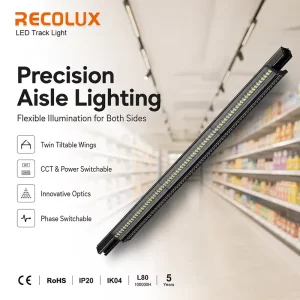 Flexible Aisle Coverage LED Linear Track Light Bidirectional Rail Light for Supermarket Projects