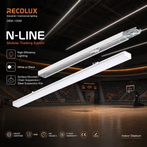 Flicker Free Aluminum LED Linear Trunking Lighting System DALI2 Modular Fixture IP54 5 Year Warranty Black White