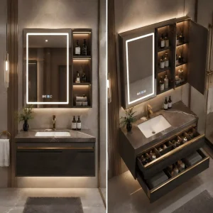 Floating Bathroom Vanity Cabinet with Ceramic Basin Soft Close Drawers Modern Minimalist Wall Mounted Design for Small Bathroom