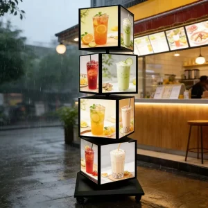 Floor LED Advertisement Sign Menu Poster Frame Box Light Acrylic Iron Square Waterproof Automatic Rotating Light Box