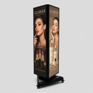 Floor Standing 3 Sided Rotating Lightbox LED Illuminated Advertising Billboard for Shopping Mall Decor