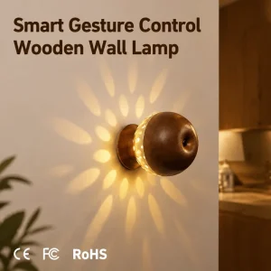 Floral Light Effect Bedroom Corridor Living Room Beech Wood Gesture Sensing Wall Sconce Magnetic