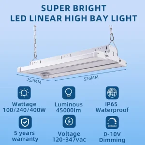 Foldable 10 90 IP65 Linear High Bay Lights 150W 210W 300W Aluminum for Touch Control 5 Year Warranty