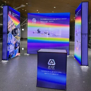 Foldable Double Sided LED Light Box Plastic Customized Color Fast Curtain Pull Net Display Rack Trade Show Exhibition