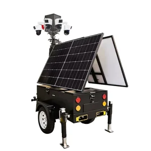 Foldable Solar Panels Mobile Solar CCTV Trailer 2x450W Panels 6m Mast IP65 Waterproof 1000W Inverter Customized Color