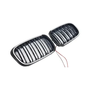 For 3 Series E46 4-Door ABS Dual Slat LED Illuminated Gloss Black Grille OEM Direct Replacement
