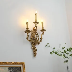 French Antique Brass Mural Lamp Candle Holder Wall Sconce Light LED Source Decorative Lighting Copper Wall Lamp