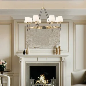 French Classic Design White Fabric Pendant Light 6 Light Gold Retro Chandeliers Lights Restaurant Villa Living Room Decoration