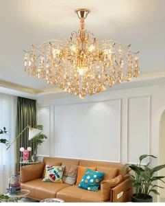 French Golden Crystal Chandelier Retro Palace Style Luxury LED Candle Pendant Light E12 for Living Room Bedroom