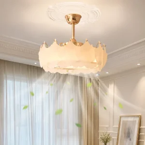 French LED 6 Speed Fan Lamp Home Decor Remote Control Ceiling Fan Light Invisible ABS Blades Glass Bedroom Fan Chandelier Lamp