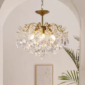 French Luxury Crystal Chandelier American Retro Gold LED Pendant Light with 3 Year Warranty for Living Room Dining Room Bedroom