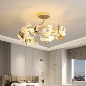 French Luxury Ginkgo Leaf Ceiling Lamp Creative Art Designer Style for Living Room Dining Room Bedroom Restaurant Decor Lighting