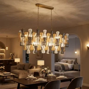 French Luxury Glass Chandelier Pendant Light for Bedroom Living Room Dining Room Custom Hotel Lobby Adjustable Height