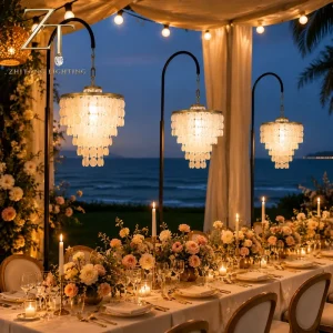 French Luxury Style Capiz Shell Chandelier Design LED Pendant Lights with Middle Size Waterproof for Wedding Props