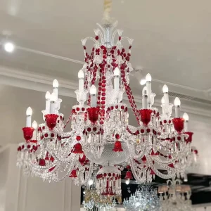 French Luxury Villa Lighting Loft Apartment Interior Elegant Crystal Light Ceiling Red Rock Crystal Chandelier Customize