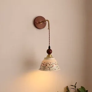 French Mid Century Ceramic Wall Lamp Japanese Retro Solid Wood Structure for Bedroom Bedside Hall Corridor Background Wall Decor