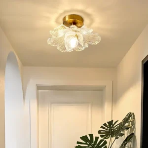French Modern Luxury Metal Acrylic Suspended LED Ceiling Light Creative Lotus Shape