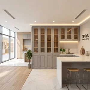 French Raised Panel Glass Door Wardrobe Closet Kitchen Storage Solid Wood Custom Cabinet