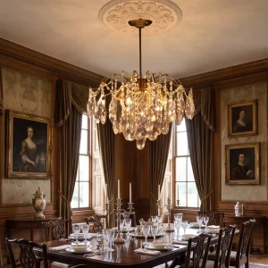 French Retro Gold Crystal Chandelier Adjustable Chain Drop Pendant Lighting Amber Ceiling Lamp for Dining Room Living Room