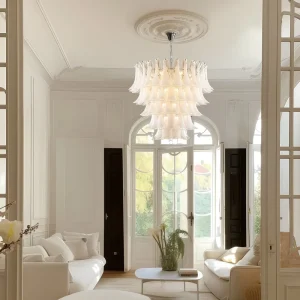 French Retro Murano Glass Light Luxury Copper E14 LED Lamps Dual Color Adjustable Height Anti Glare Lighting Chandelier
