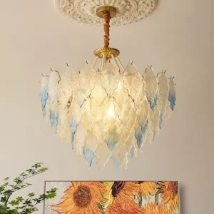 French Romantic Colorful Crystal Chandelier with Pearls Blue Glass Luxury Ceiling Pendant Light for Living Room Bedroom Hotel