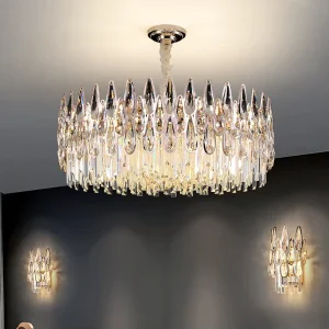 French Romantic Crystal Chandelier with Silver Frame Elegant Crystal Pendant Light for Living Room Hotel Restaurant