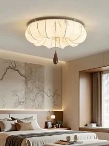 French Style Ceiling Lamp for Dining Room Retro Silk Bedroom Bedside and Study Original Wood