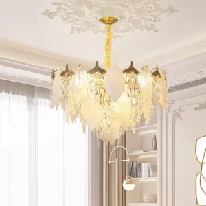 French Style Crystal Chandelier Light Luxury Pendant Light Cream Style Modern Living Room Leaf Duplex Simple Master Bedroom