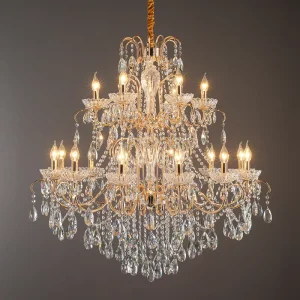 French Style Elegant European Retro American Large Crystal Chandelier for Dining Living Room Hanging Metal Long Duplex Pendant Lights