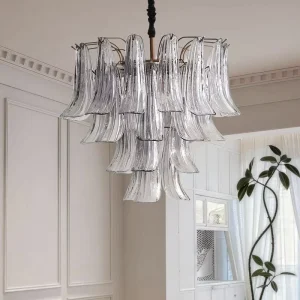 French Style Luxury Vintage Dining Room Hanging Bedroom Pendant Light Living Room Murano Glass Chandelier Middle LED Adjustable