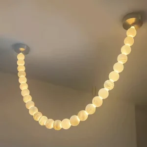 French Style Pendant Light Modern Linear Necklace Chandelier for Living Room Dining Bar and Duplex Staircase Lighting