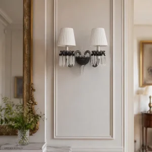 French Style Two Bulb Crystal Wall Sconce Soft Cloth Lampshade for Luxury Residential Corridor Wall Lighting