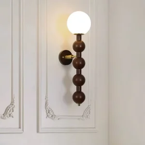 French Vintage Wall Sconce Living Room Bedroom Room Wall Lights Globe Wooden Glass Wall Lamps for Indoor Decoration