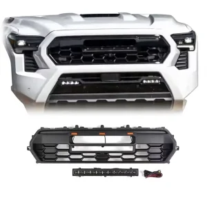 Front Bumper Grille for TRD PRO Grille With 3 Amber Light for Toyota Tacoma