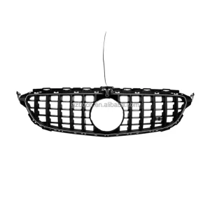 Front Car Bumper Grille for Mercedece BENZ C Class W205 Upgrade to GT Led Front Grill Black Grille