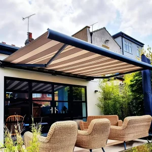 Full Box Luxury Retractable Striped Fabric Awning for Residential Balcony Patio Door Sun Shade