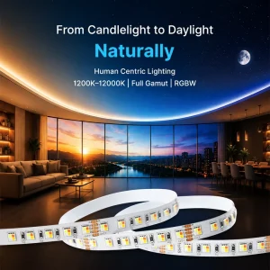 Full Spectrum RGBW LED Strip 1800K 12000K Tunable White Human Centric Lighting 24V 18W/M High CRI Ra95