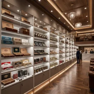 Full Vision Glass Island Showcase with LED Lights Barrister Shelves for Retail Smoke Store Shopping Mall Heavy Duty Display Case
