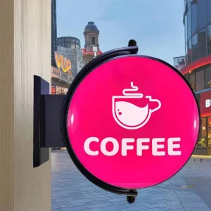 Fully Automatic Oval Aluminum LED Decorative Light Box Custom Logo Double Sided Rotating Hanging Outdoor Advertising Signage