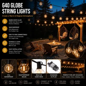 G40 Outdoor Globe String Lights Waterproof Patio Garden Hanging Lights Warm White LED Decorative Lighting