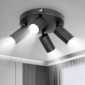 GU10 Ceiling Spotlight Modern Minimalist Rotatable 4 Way Round White Black Metal Surface Mounted for Living Room Home
