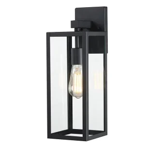 Garden Wall Light 1-Light Outdoor Indoor Wall Sconce Black Rectangular Frame and Clear Glass Shade Decorative Wall Lamp