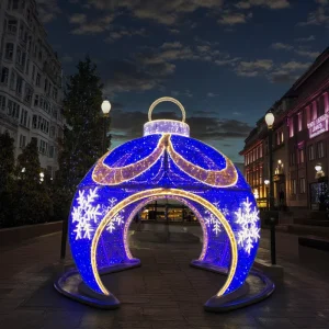 Giant Commercial PVC LED Christmas Ball with Snowflake Archway Halloween Thanksgiving Photo Prop Light for Outdoor Events