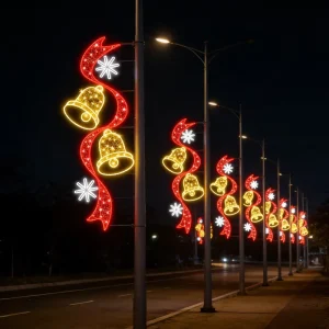 Giant Pre-lit LED PVC Ribbons Bells Pole Mount 2D Wire Frame Decor Halloween Christmas Landscape Outdoor Street Lamp Decoration