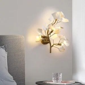 Ginkgo Leaf Iron LED Wall Lamp with Acrylic Shade Light Luxury Nordic Design for Living Room Bedroom Entrance & Corridor