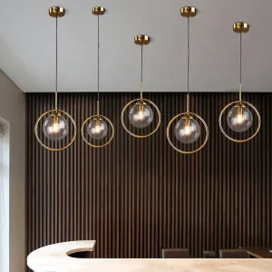 Glass Globe Pendant Light Adjustable Height Gold Warm White LED